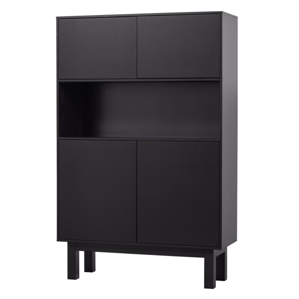 Buffet haut 4 portes en pin massif FSC noir 110 cm - ALICANTE