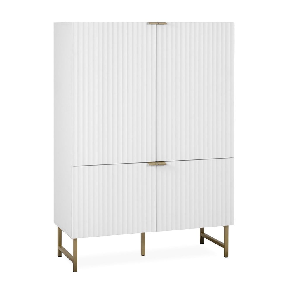 Buffet haut GLASGOW blanc 100 cm avec quatre portes à façades structurées