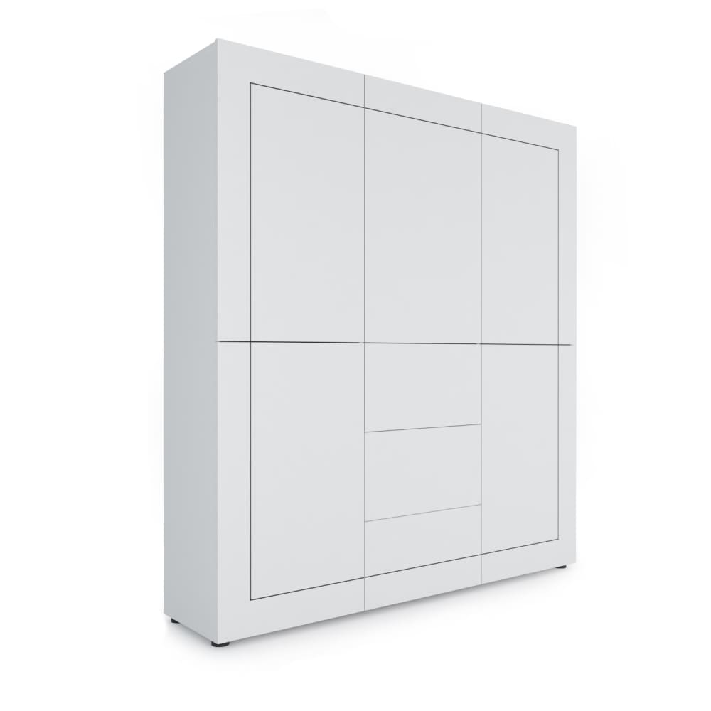Buffet haut ELIOS blanc brillant 150 cm avec 5 portes et 3 tiroirs
