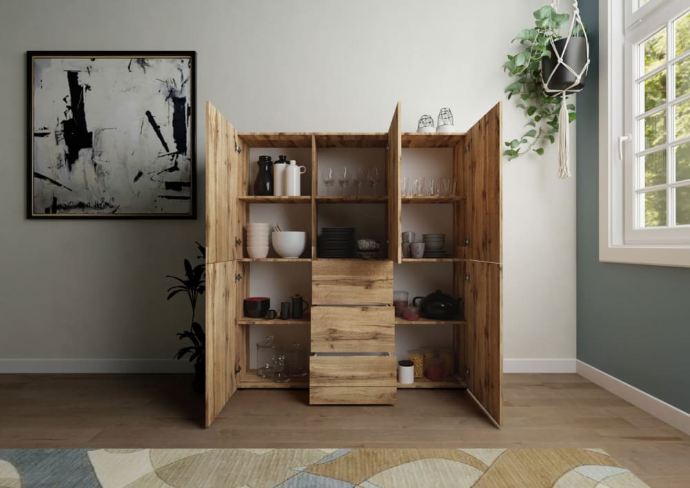 Buffet ELIOS portes ouvertes sur les cinq compartiments