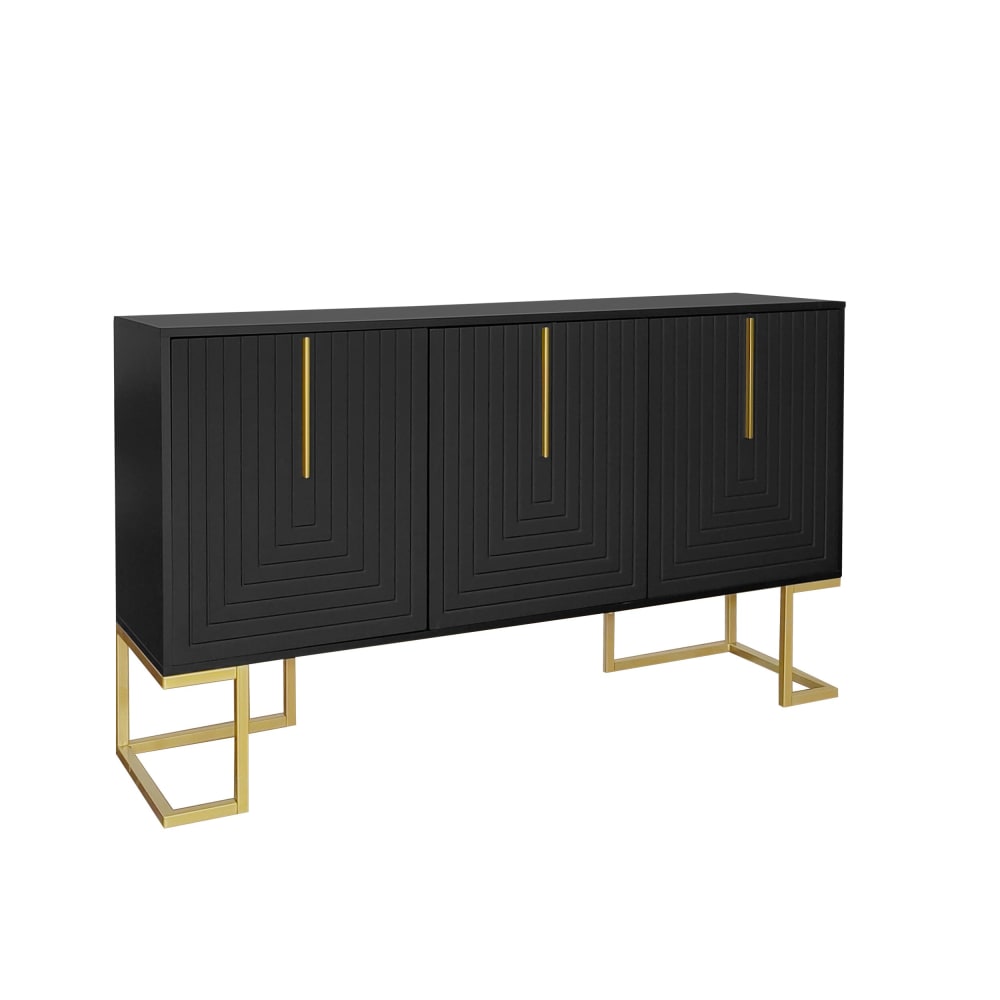 Buffet enfilade URBAN MEUBLE noir mat et poignées dorées 138 cm