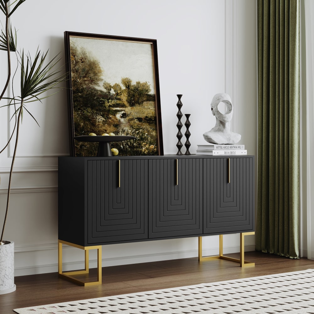 Buffet URBAN MEUBLE noir vu de côté avec sa base métal