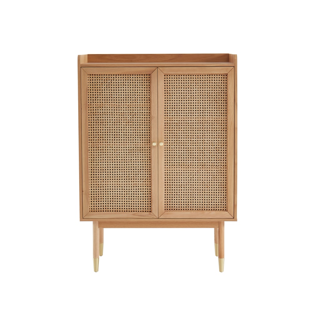 Buffet haut LEON en chêne et cannage de rotin 90 cm