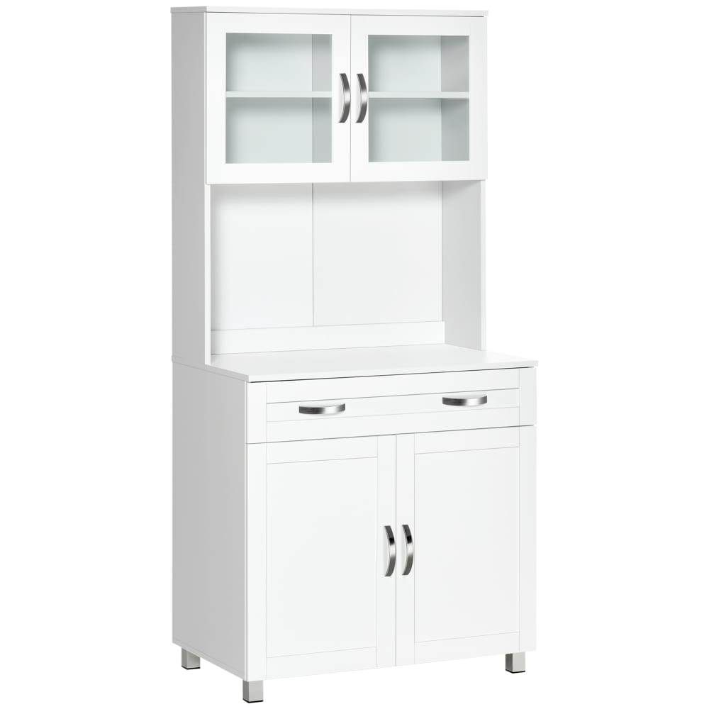 Buffet vitrine haut HOMCOM blanc 80 cm avec 4 portes et grand tiroir