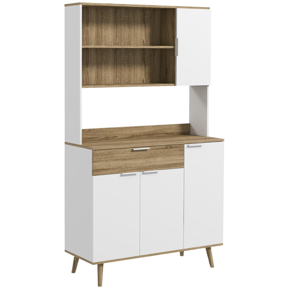 Buffet haut scandinave HOMCOM blanc et bois 98 cm avec 4 portes et 1 tiroir