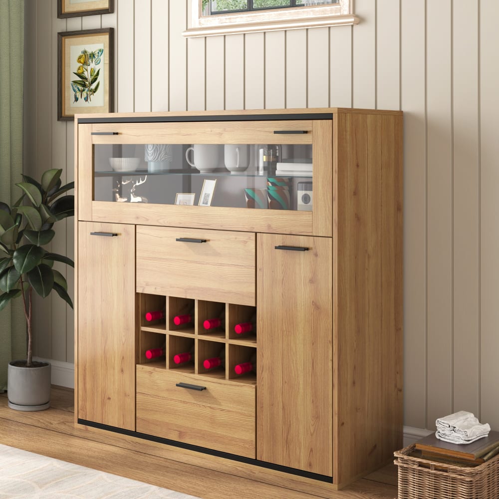 Buffet URBAN MEUBLE portes ouvertes et éclairage LED allumé