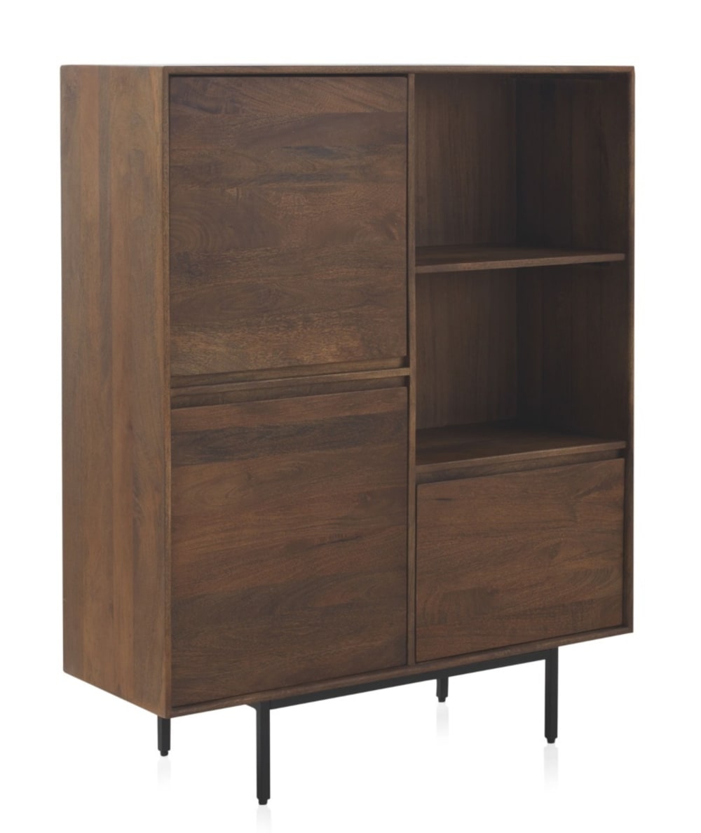 Buffet haut GEESE HOME en manguier massif 110 cm avec 3 portes et socle métal noir