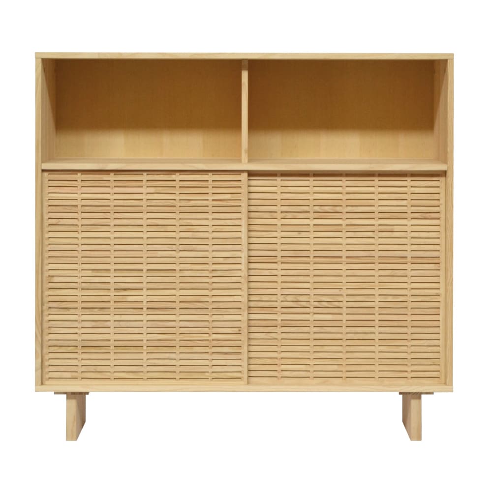 Buffet haut 2 portes persiennes en pin massif verni 120 cm - FORMENTERA