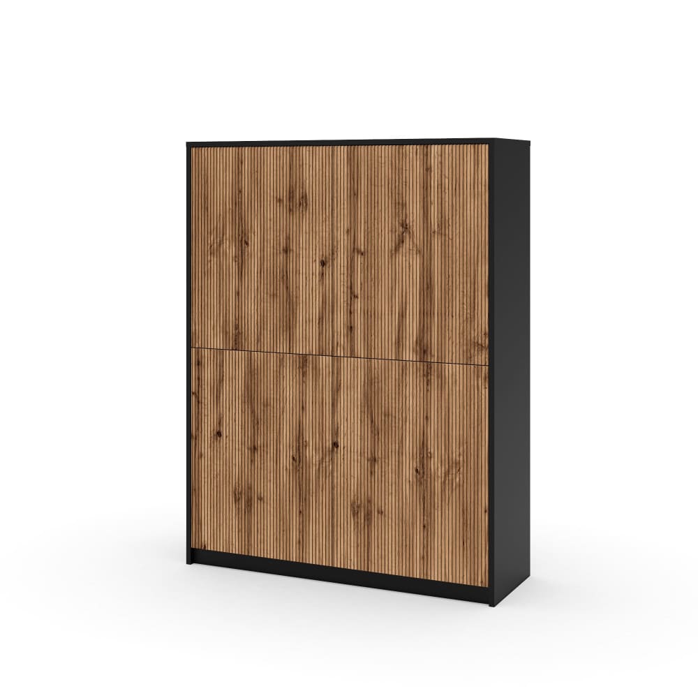 Buffet haut BUDAPEST 4 portes noir mat et chêne rainuré 115 cm