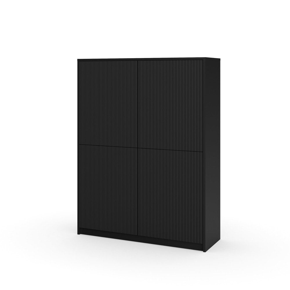 Buffet haut BUDAPEST 4 portes en MDF rainuré noir mat 115 cm
