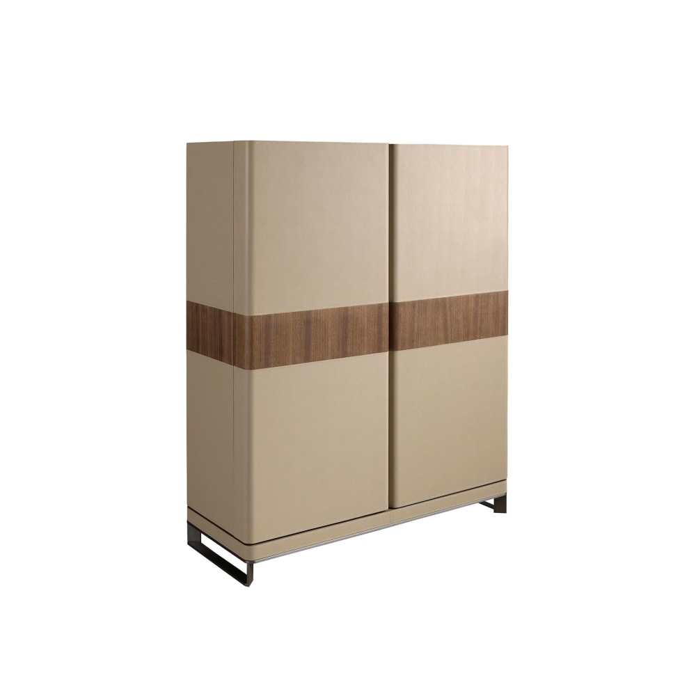 Buffet haut ANGEL CERDA en noyer et similicuir vison 120 cm sur acier poli
