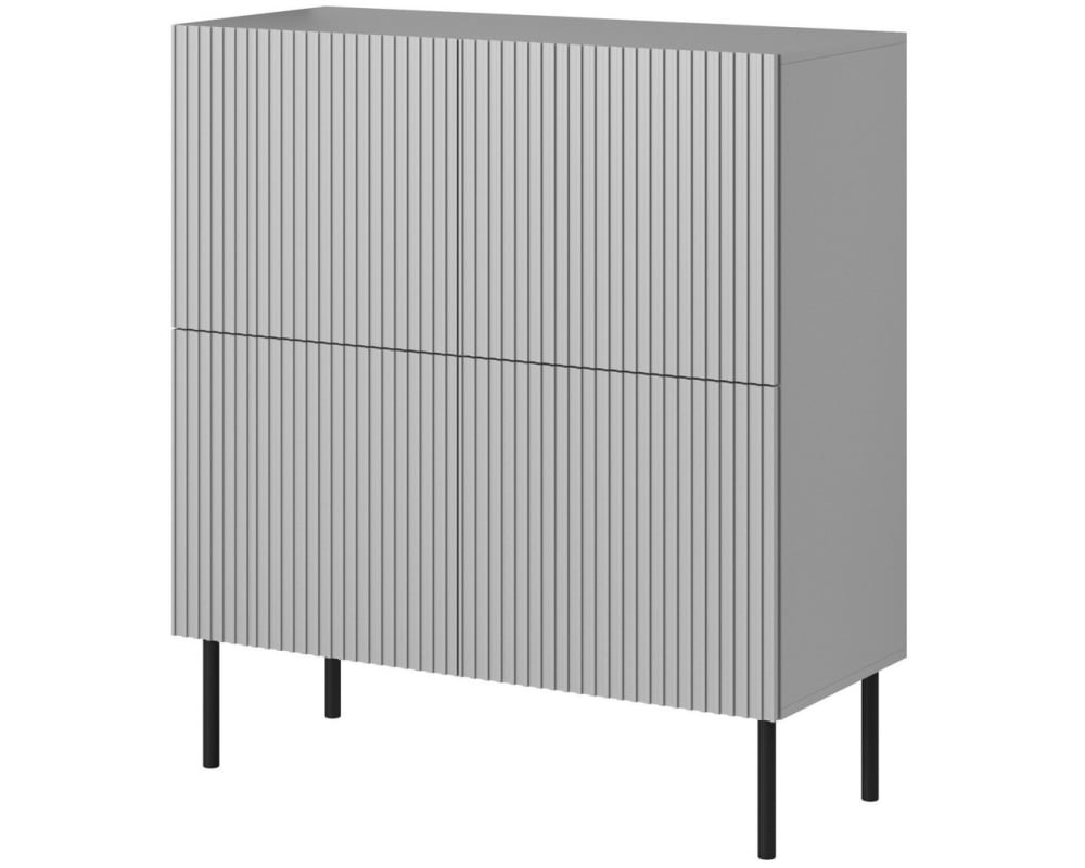 Buffet haut GATSBY gris clair 4 portes avec piètement en acier noir