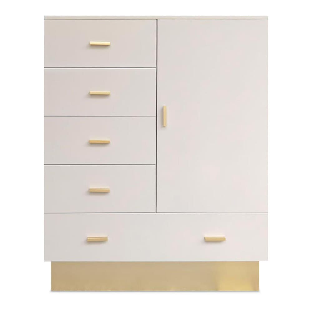 Buffet haut MENZZO taupe clair et or 90 cm avec 5 tiroirs