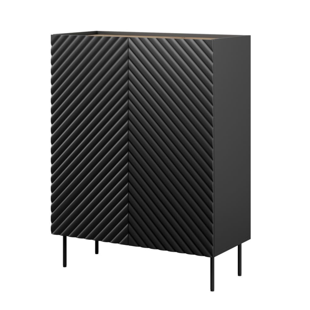 Buffet haut EMILE noir mat et bois 98 cm avec 2 portes et 2 tiroirs effet 3D