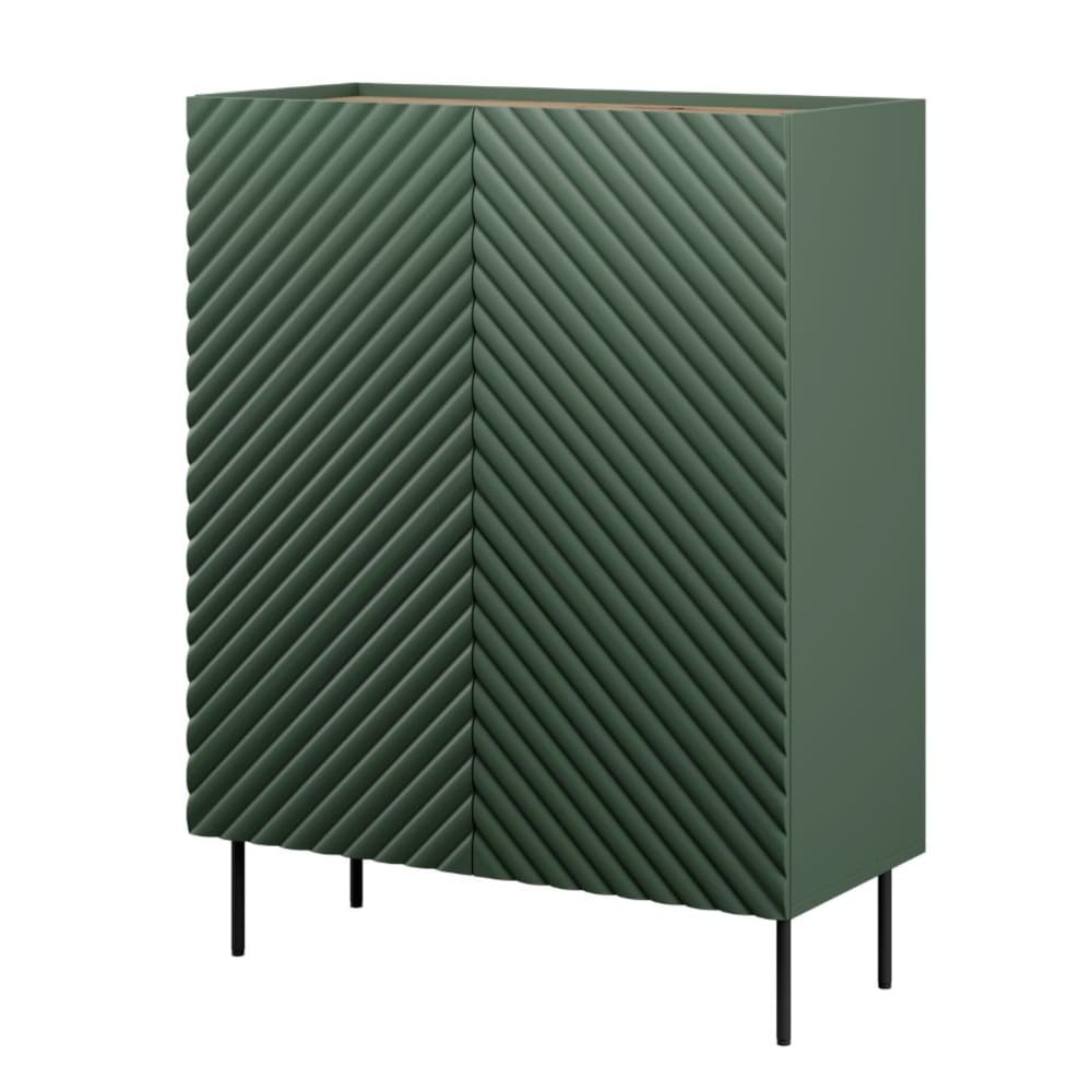 Buffet haut scandinave 2 portes et 2 tiroirs vert et bois 98 cm - EMILE