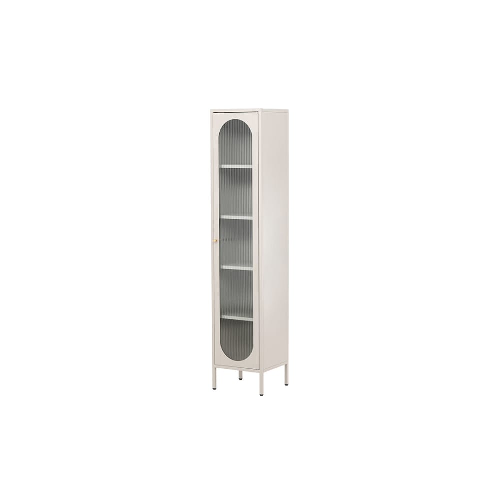 Buffet vitrine étroit SARTA en métal beige et verre 37 cm de large