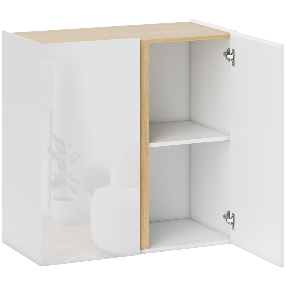 Buffet HOMCOM blanc brillant et plateau effet bois 80 cm à 2 portes