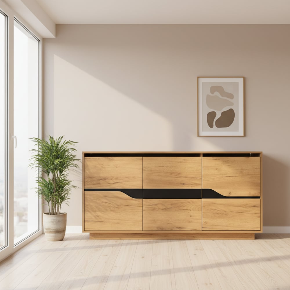 Buffet URBAN MEUBLE portes ouvertes sur ses étagères réglables