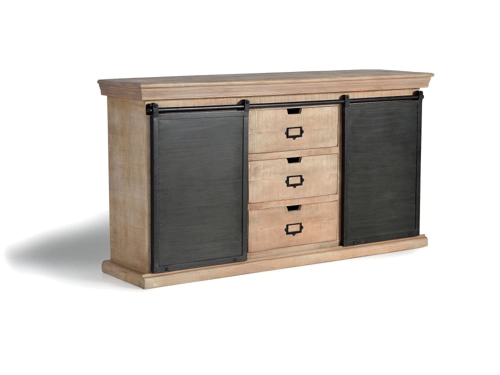 Buffet industriel GINER Y COLOMER à portes coulissantes en manguier 160 cm