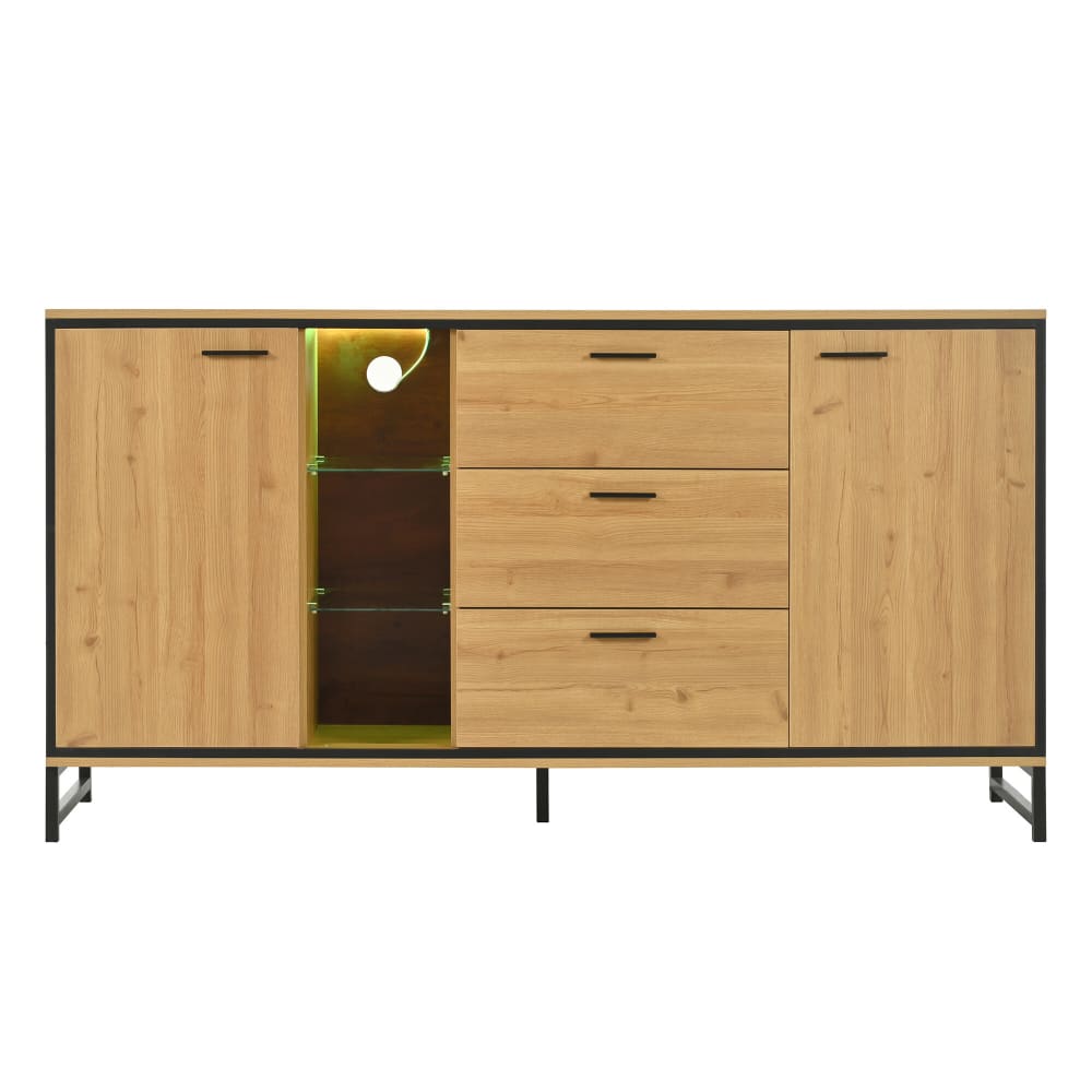 Grand buffet industriel URBAN MEUBLE effet chêne et métal noir 160 cm