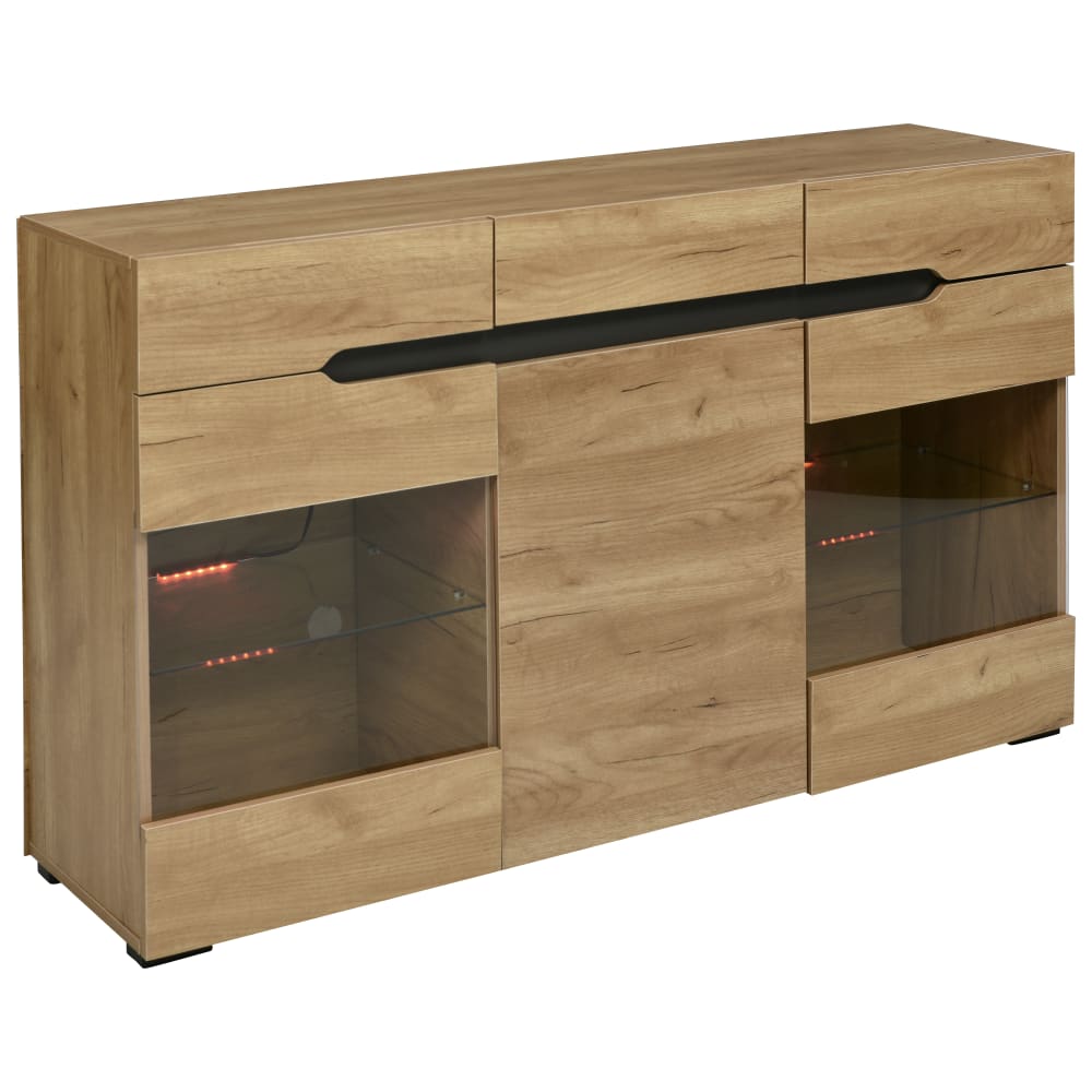 Buffet URBAN MEUBLE avec éclairage LED effet bois clair 140 cm