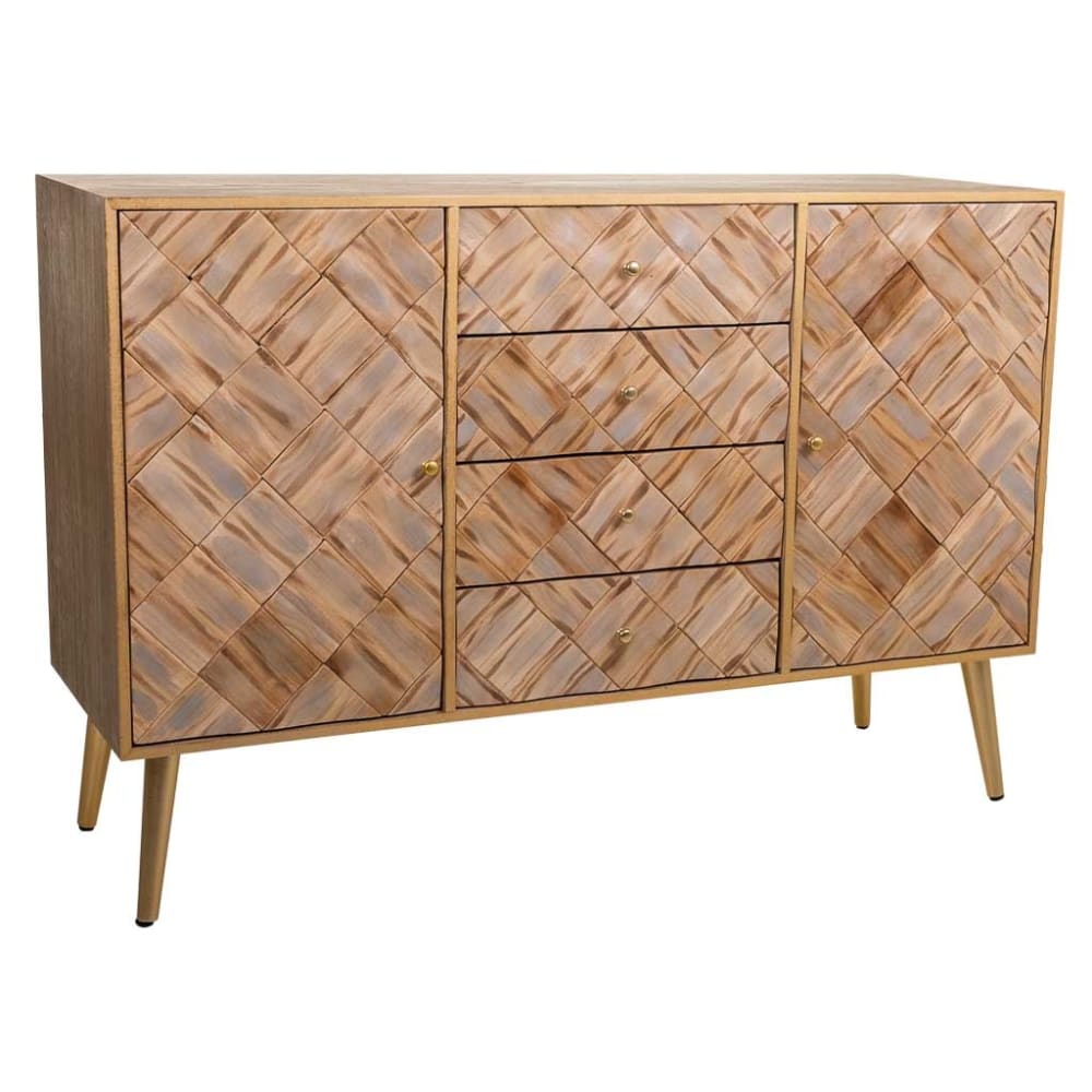 Buffet bahut WANDERLUST DECO en paulownia marron 120 cm avec 2 portes et 4 tiroirs
