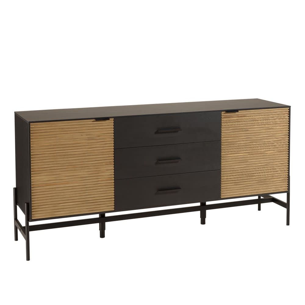Buffet bahut CHARLIE en pin marron et noir 165 cm à 2 portes et 3 tiroirs