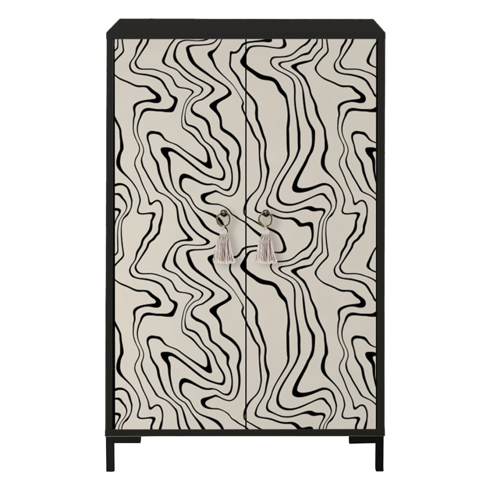 Buffet 2 portes motif lignes noires ondulantes 75 cm - WALTER