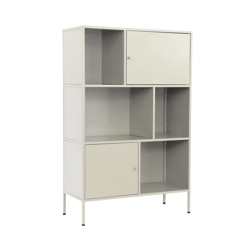 Buffet haut industriel OKLAHOMA en métal crème 80 cm à 6 compartiments