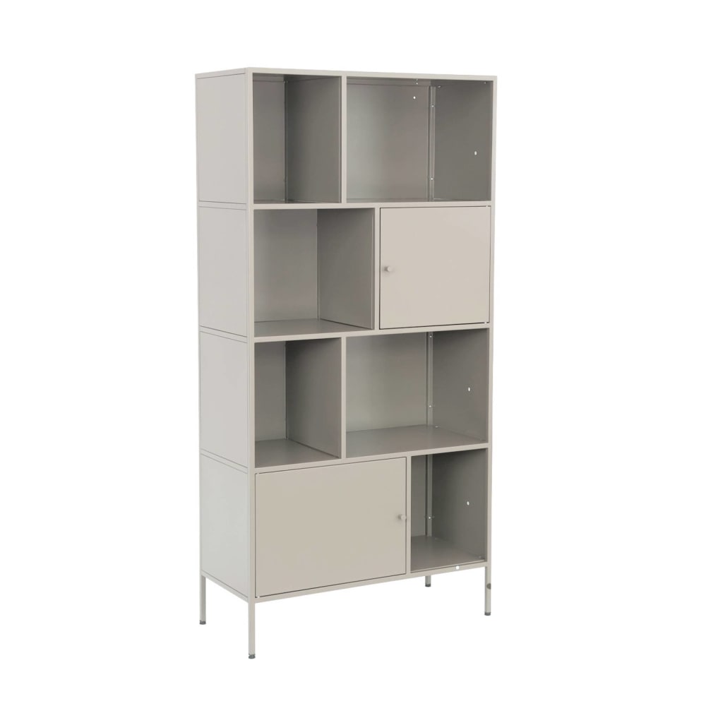 Grand buffet industriel OKLAHOMA en métal crème 160 cm à 8 compartiments