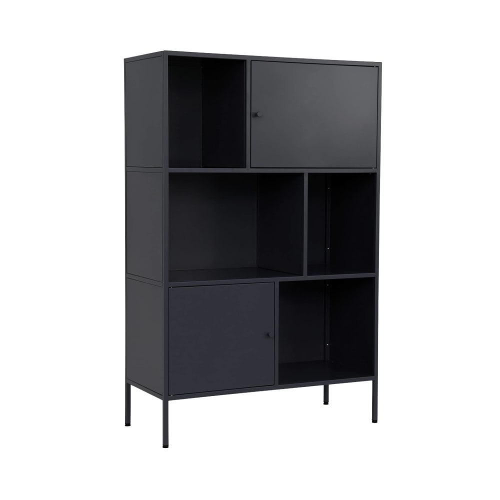 Buffet haut industriel OKLAHOMA en métal noir 80 cm à 6 compartiments