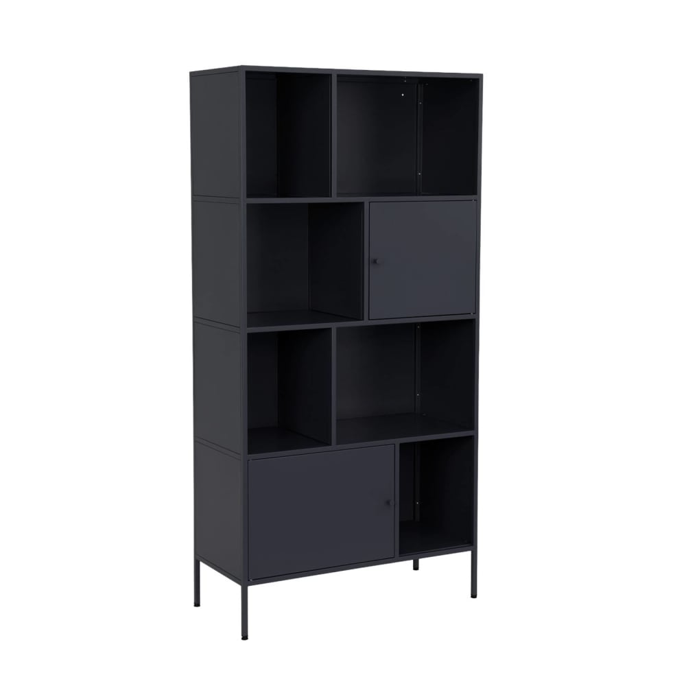 Grand buffet industriel OKLAHOMA en métal noir 160 cm à 8 compartiments