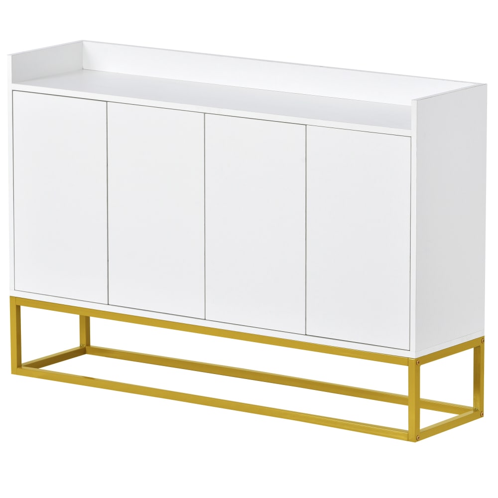Buffet bas URBAN MEUBLE blanc 120 cm à 4 portes sans poignées et pieds dorés