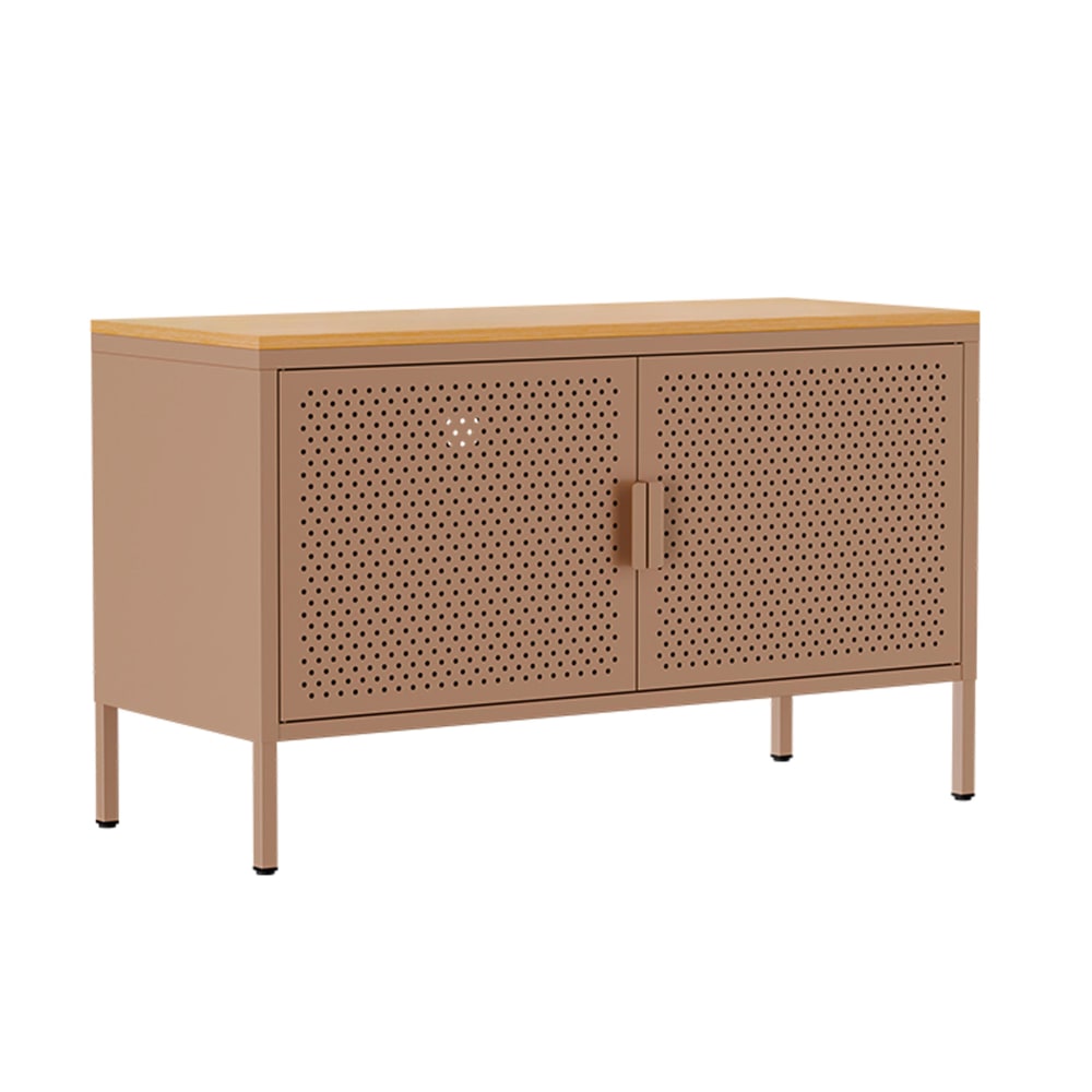 Petit buffet PUNCHY en acier marron 100 cm avec 2 portes et plateau en bois