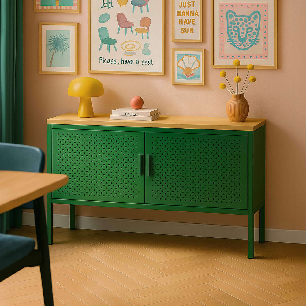 Détail du plateau en bois du buffet PUNCHY