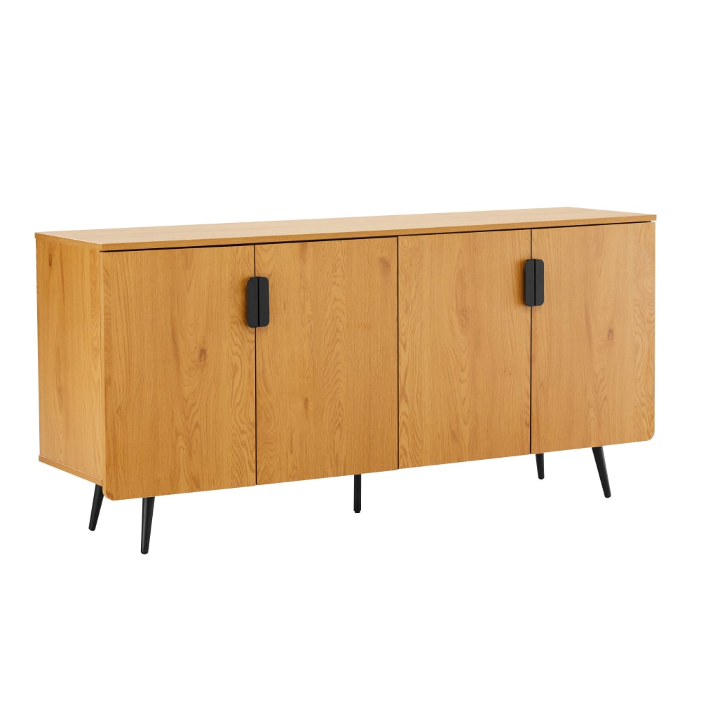 Grand buffet enfilade RONY bois clair 160 cm avec 4 portes sans poignées