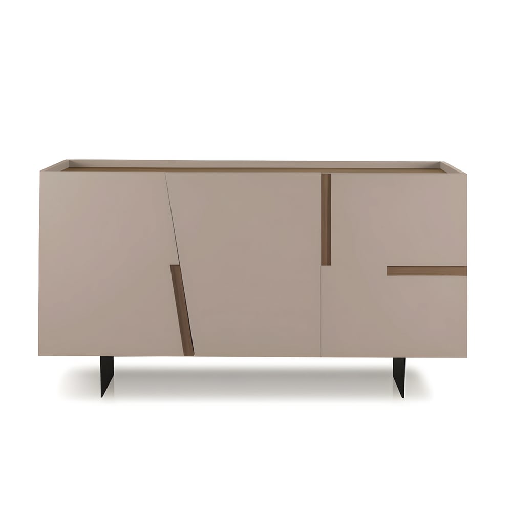 Buffet GIRONA 3 portes beige avec plateau miroir bronze 160 cm