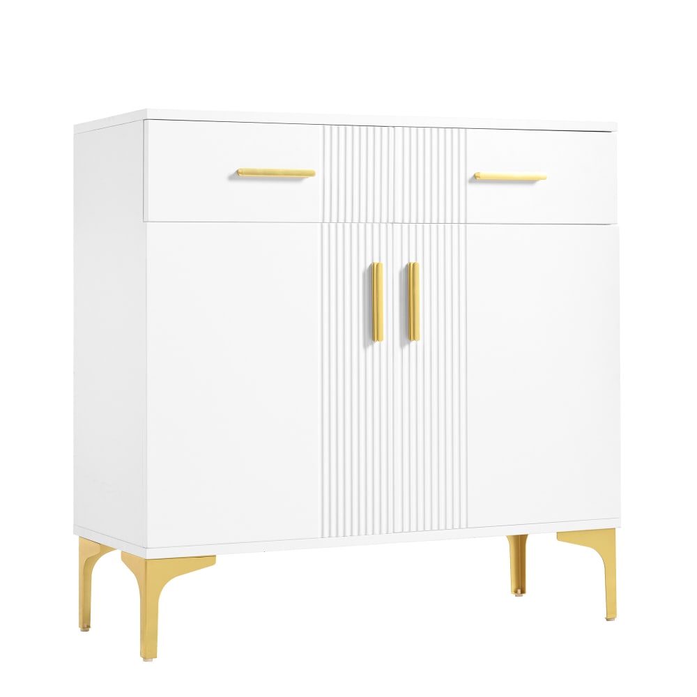 Buffet blanc URBAN MEUBLE 80 cm à façade striée avec poignées et pieds dorés