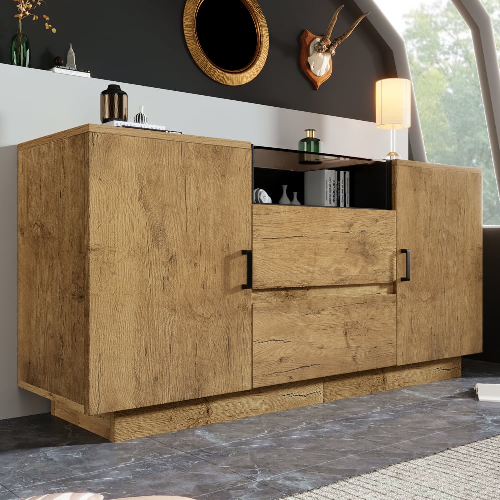 Détail de la niche centrale et du plateau verre du buffet URBAN MEUBLE