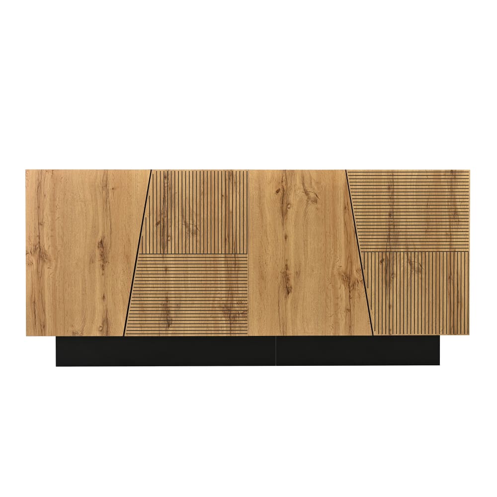 Buffet enfilade URBAN MEUBLE noir et bois à façade géométrique 160 cm