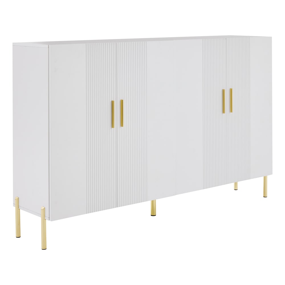 Buffet haut URBAN MEUBLE blanc mat 160 cm avec 4 portes et pieds dorés