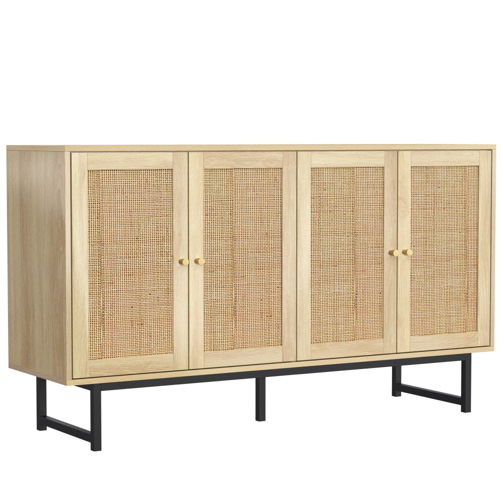 Buffet URBAN MEUBLE 140 cm à 4 portes en rotin tressé et pieds métal noir