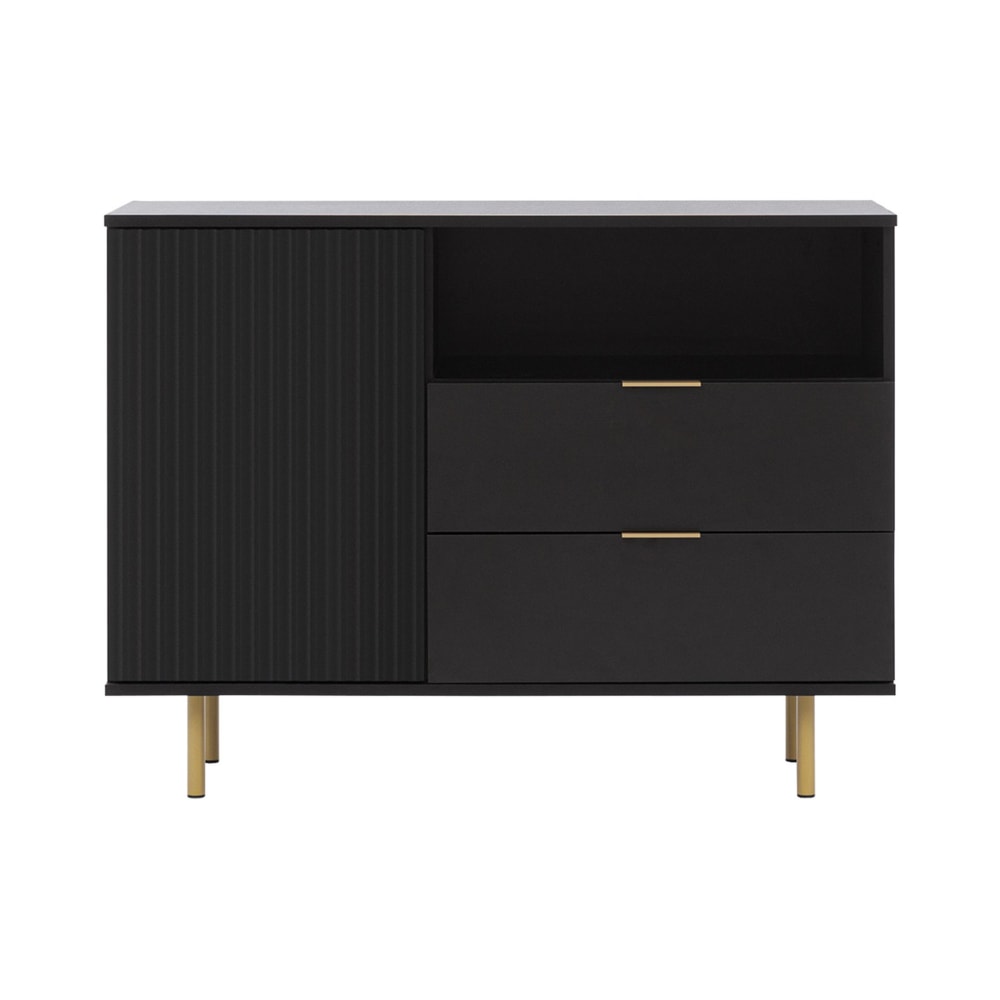 Petit buffet MONICA noir 1 porte 2 tiroirs et 1 niche 107 cm