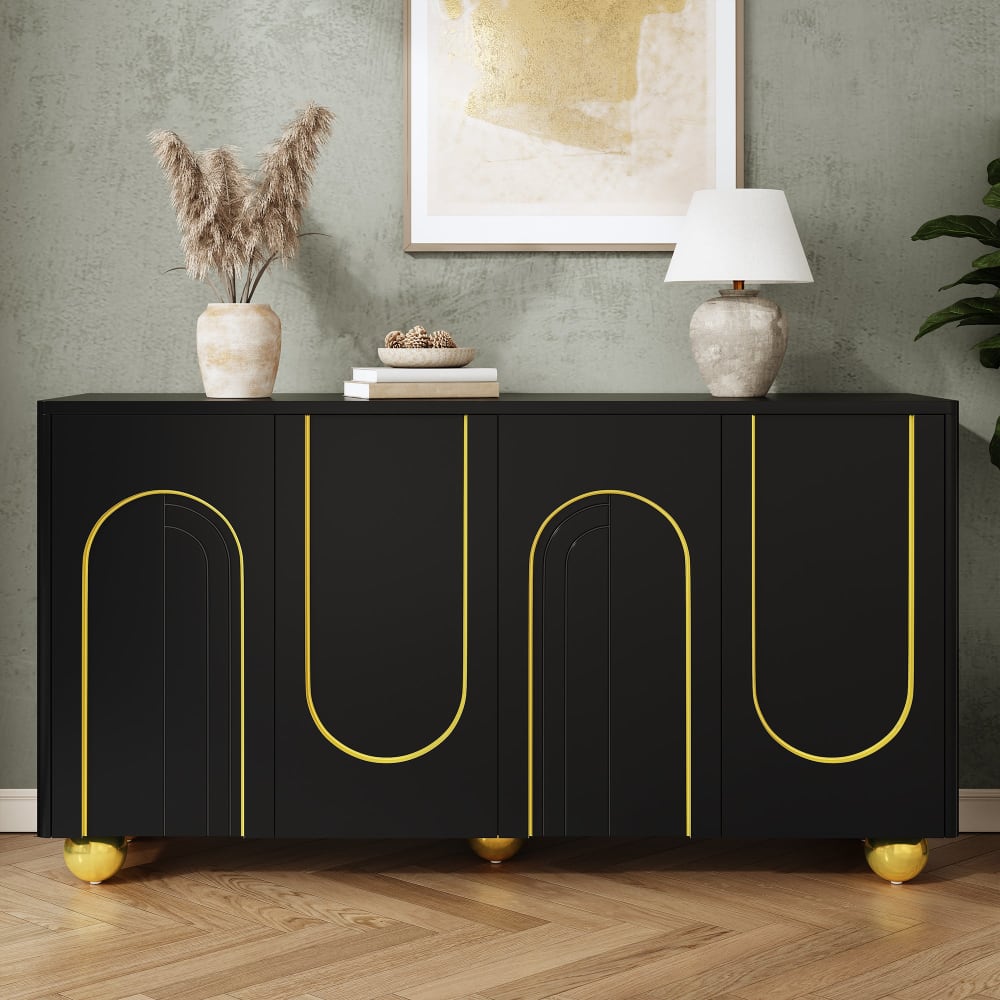 Détail du motif texturé et des lignes dorées du buffet URBAN MEUBLE