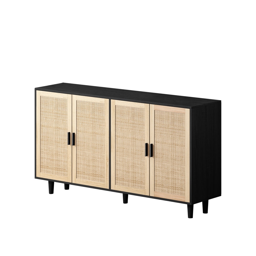 Buffet bahut URBAN MEUBLE 158 cm noir à 4 portes en cannage de rotin