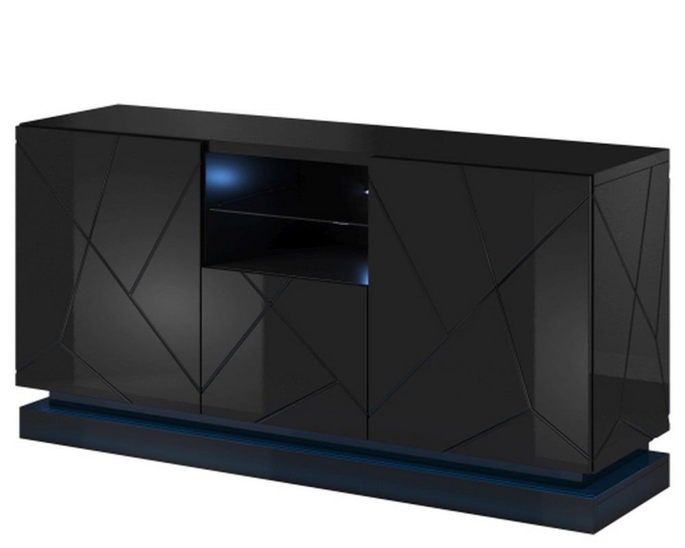 Buffet CLOST noir laqué 150 cm avec éclairage LED intégré