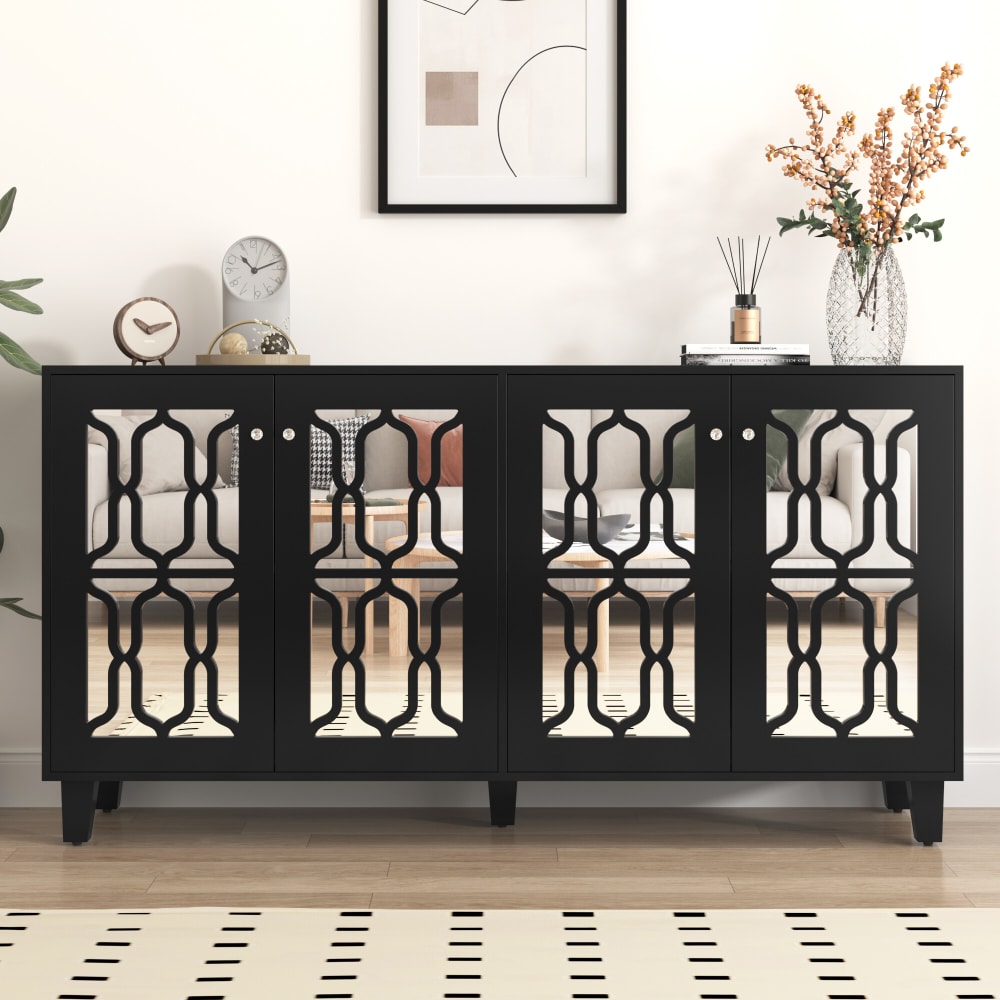 Détail du motif géométrique et du miroir du buffet URBAN MEUBLE