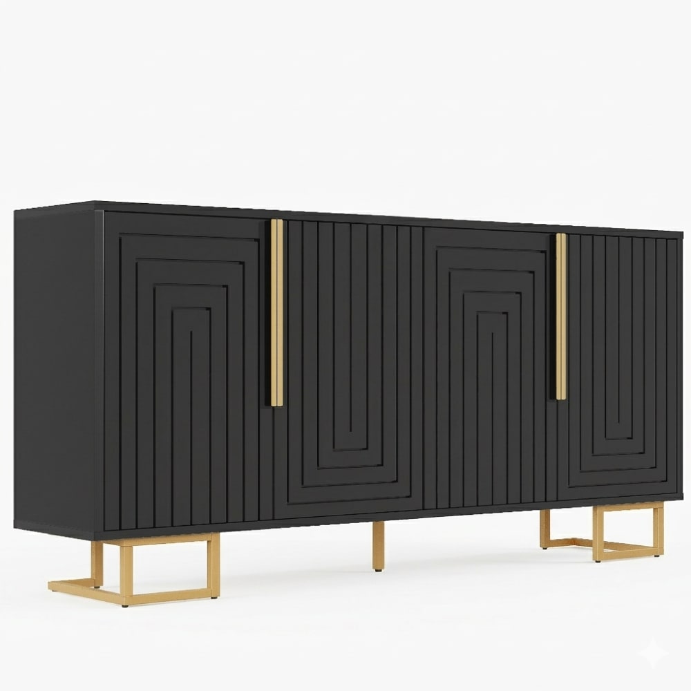 Buffet enfilade URBAN MEUBLE noir 152 cm à motifs géométriques et poignées dorées