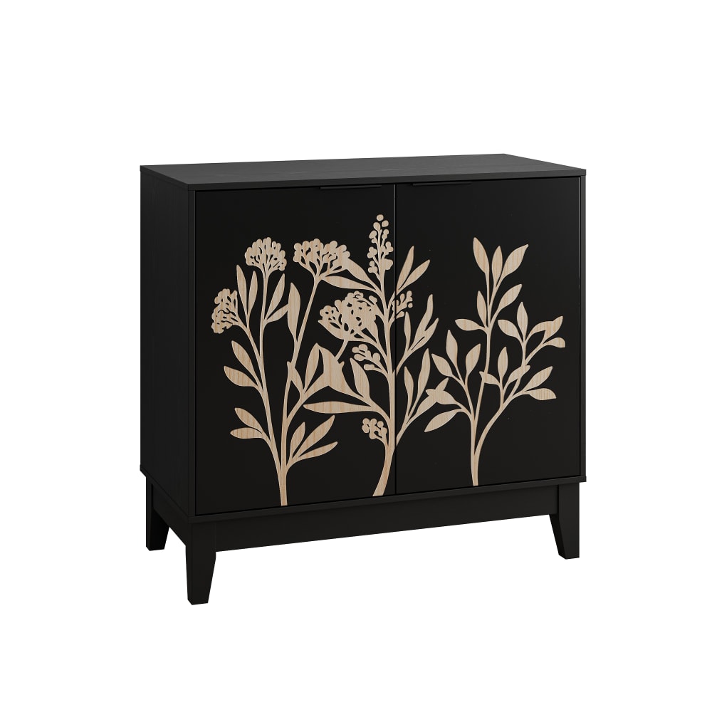 Petit buffet URBAN MEUBLE noir 80 cm à motifs floraux gaufrés