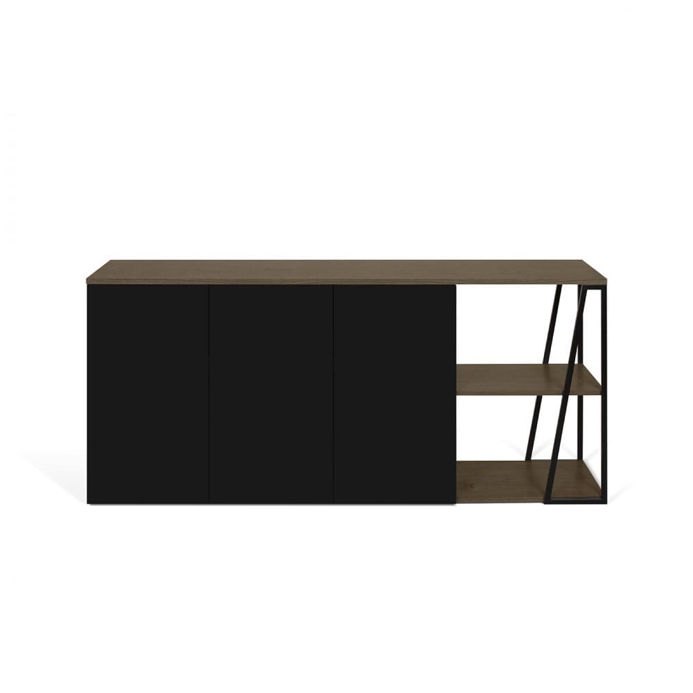 Buffet enfilade ALBI placage noyer et montants métal noir 190 cm